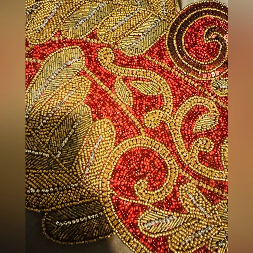 Glass Beaded Table Runner Cotton Craft Leaf/Floral Tableware 11x35 Made in India